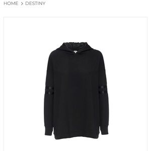 French Terry Hooded Sweatshirt with Satin Trim -black